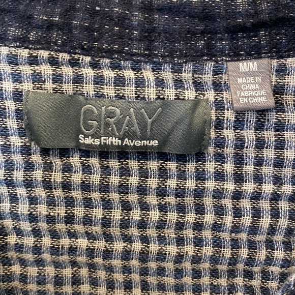 Gray By Saks Fifth Ave Linen Button Down Shirt Navy EUC - Picture 4 of 14